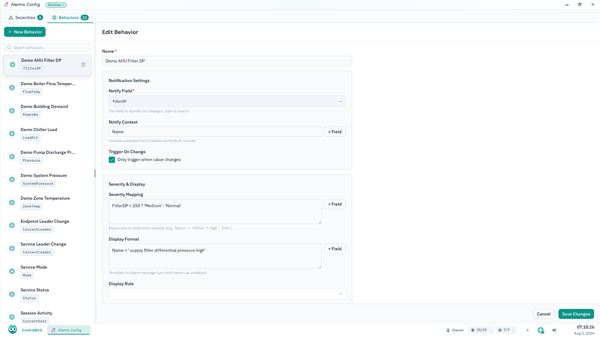 Alarms Config app